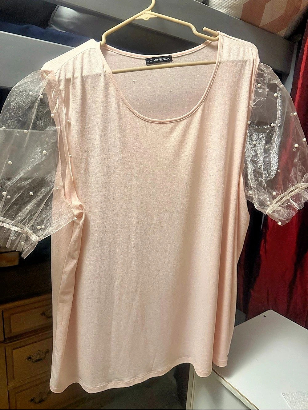 Pink Sheer Sleeve Top Like New
